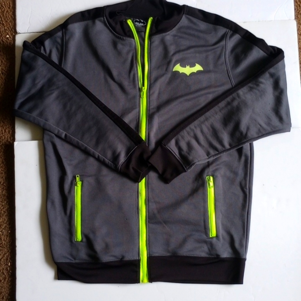 Batman Large neon green and gray zip up light jacket.
